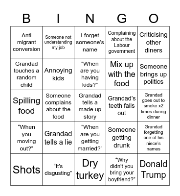 Christmas Lunch Bingo Card