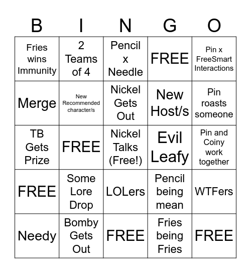 BFDIA 16 Bingo Card