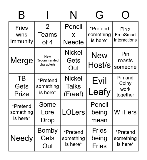 BFDIA 16 Bingo Card