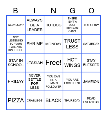 Harrell Family Bingo Card