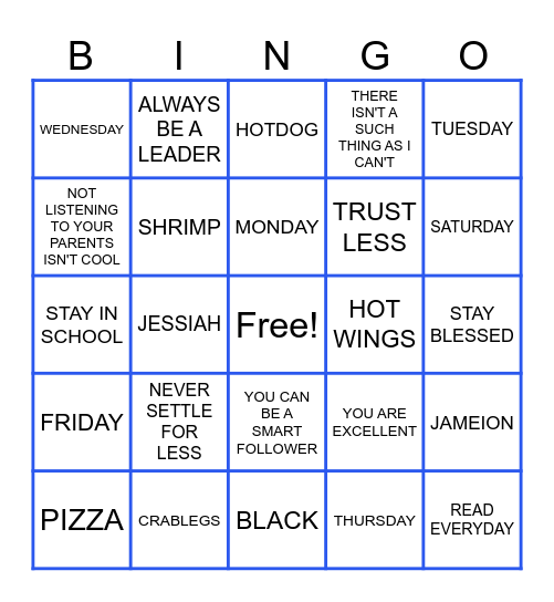 Harrell Family Bingo Card