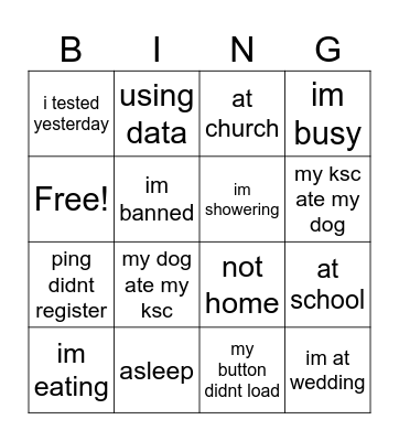 Testing session bingo Card