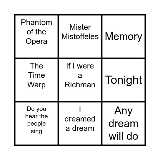 Musicals 2 Bingo Card