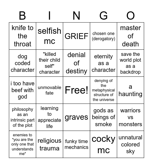 Untitled Project Bingo Card