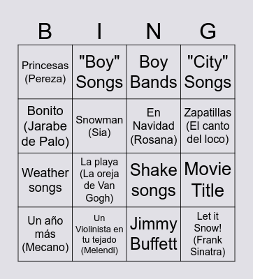 Music Bingo Card