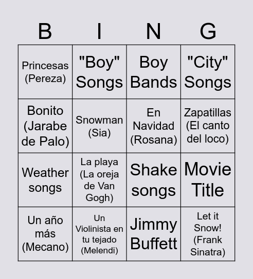 Music Bingo Card