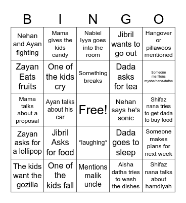 Nifazla Bingo Card