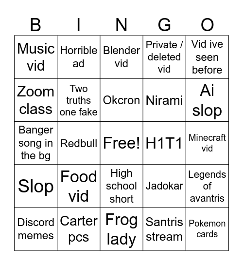 Untitled Bingo Card