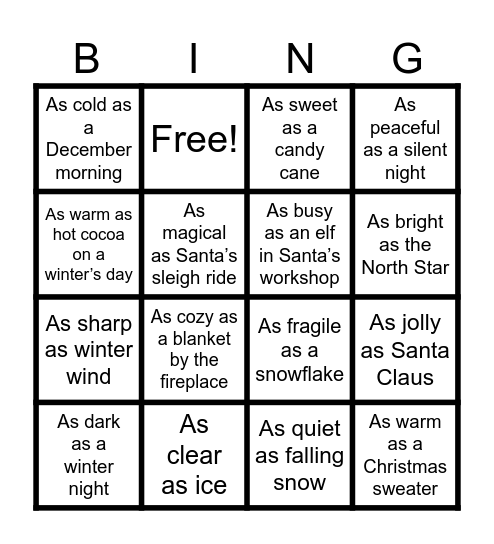 Simile Bingo Card