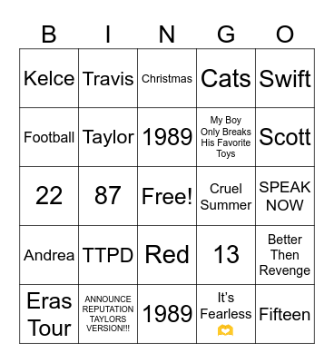 Swiftie Bingo Card
