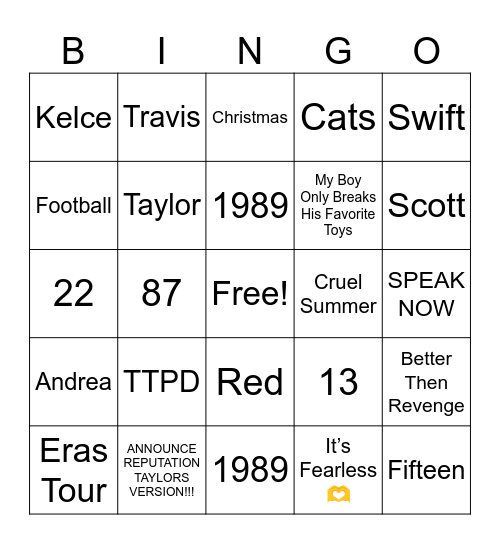 Swiftie Bingo Card