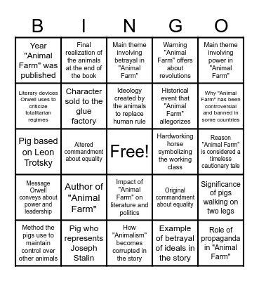 Animal Farm Bingo Card