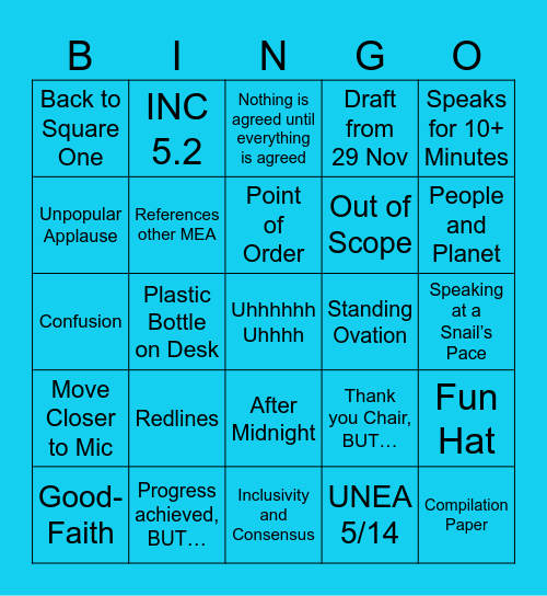 INC-5 Closing Plenary Bingo Card