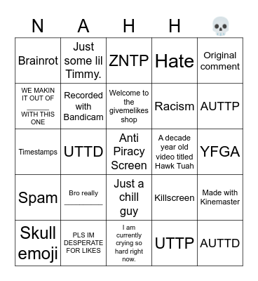Social Media Bingo Card