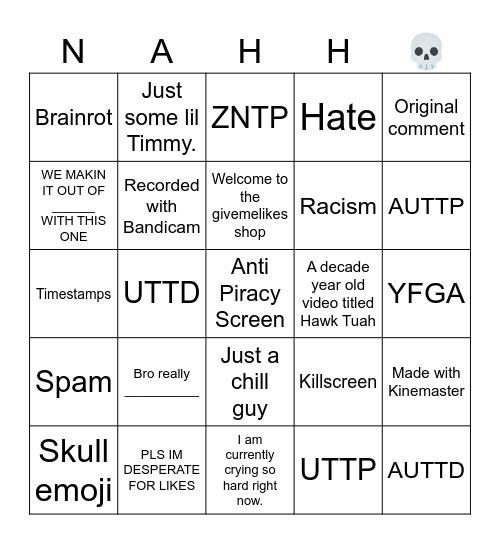 Social Media Bingo Card
