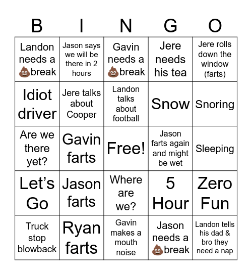 Zero Fun Bingo Card