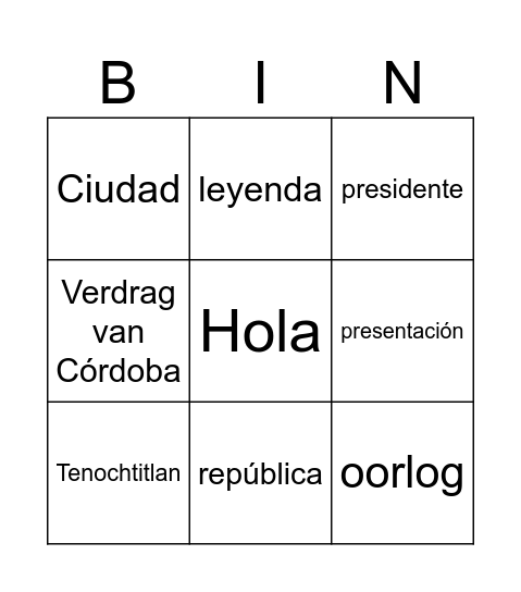 Presentatie bingo Card