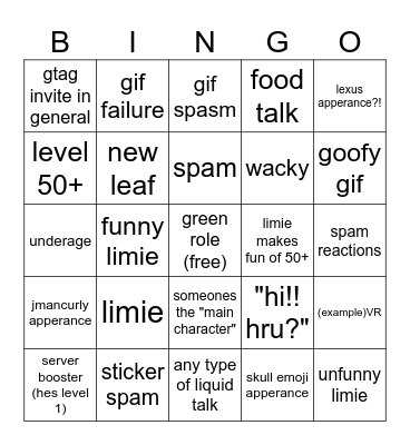 Jman Discord Bingo Card