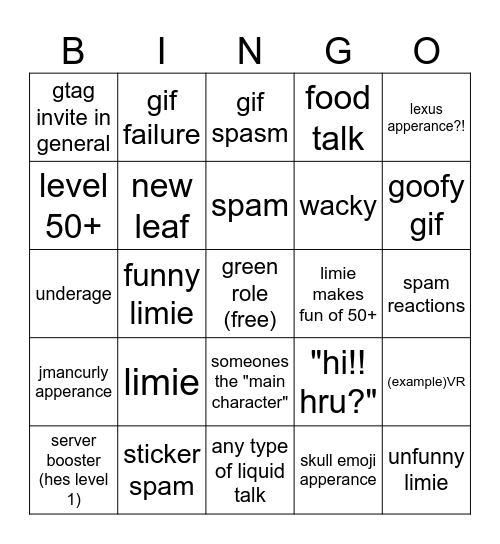 Jman Discord Bingo Card