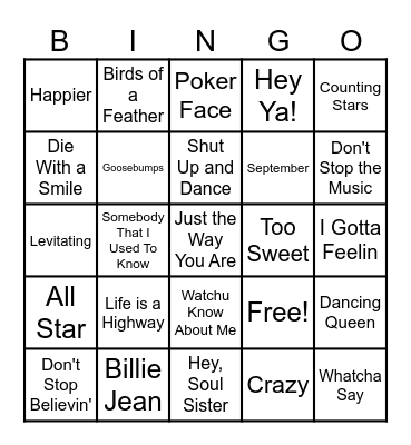 Music Bingo Card