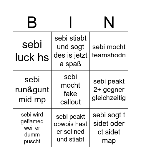 cs bingo sebi Bingo Card