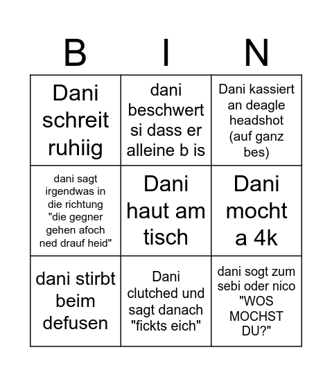 Dani Bingo Card