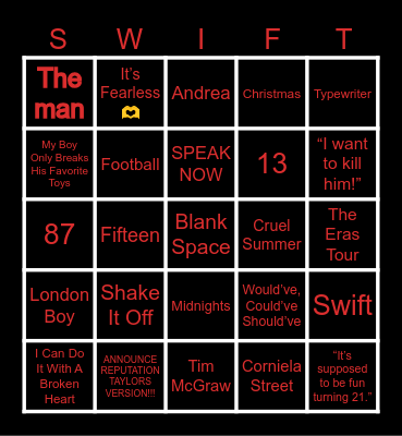 Swiftie Bingo Card