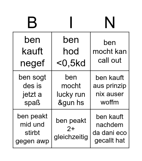 cs bingo ben Bingo Card