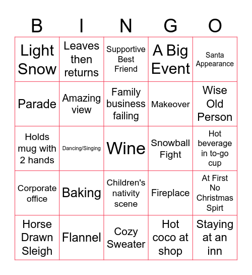 Hallmark Movie Bingo Card