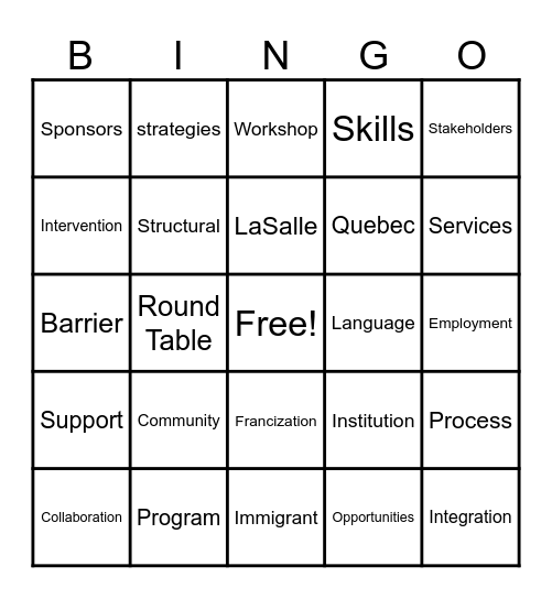 LIIP: LaSalle Immigration Integration Program Bingo Card
