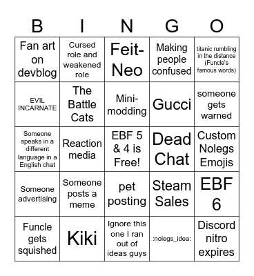 Epic Battle Fantasy Discord Server Bingo Card
