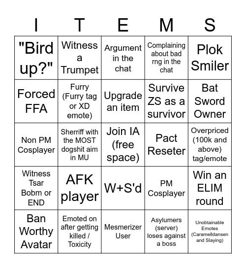 The IA Bingo of Doom Bingo Card