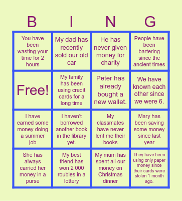 Present Perfect vs Present Perfect Continuous Bingo Card