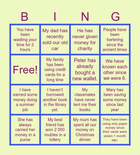 Present Perfect vs Present Perfect Continuous Bingo Card