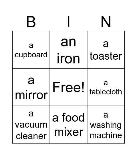 Items Bingo Card