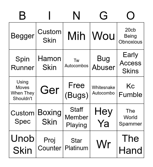 Stand Power(s) Bingo Card