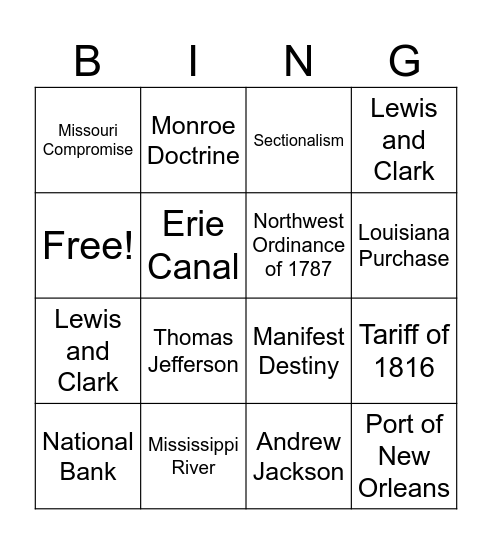 UNIT 3A BINGO Card