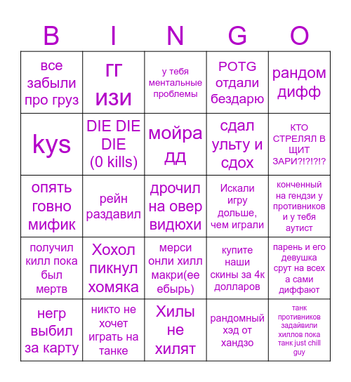 Overwatch 2 бинго Bingo Card