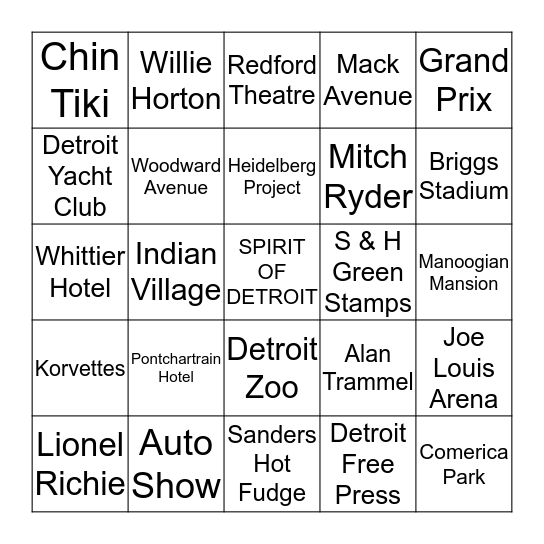 IN THE "D" Bingo Card