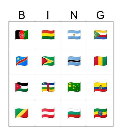 flags Bingo Card