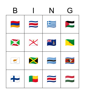 flags Bingo Card