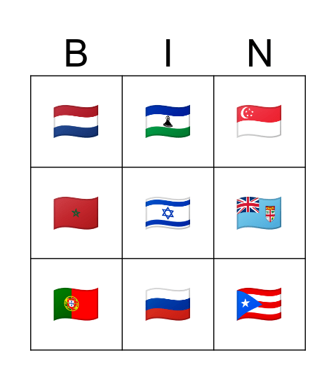 flags Bingo Card