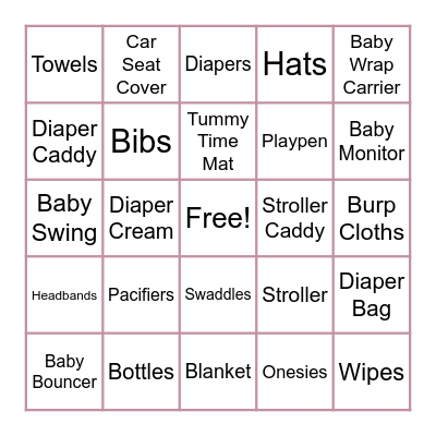 Kara's Baby Shower Bingo Card