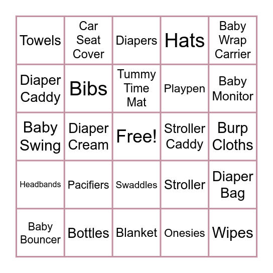 Kara's Baby Shower Bingo Card