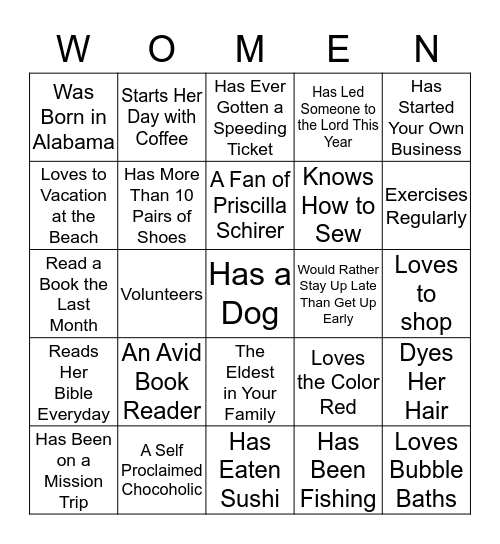 WOW Women's Ministry Bingo Card