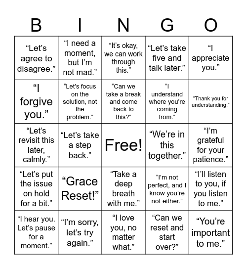 Grace Reset Bingo Card