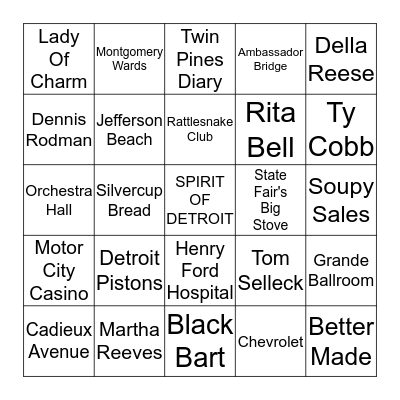 IN THE "D" Bingo Card