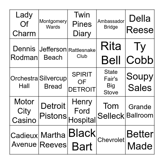 IN THE "D" Bingo Card