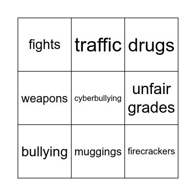 Dangers at school Bingo Card