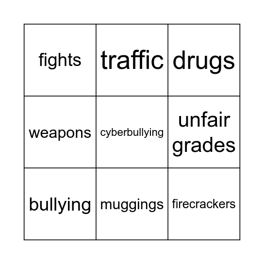 Dangers at school Bingo Card